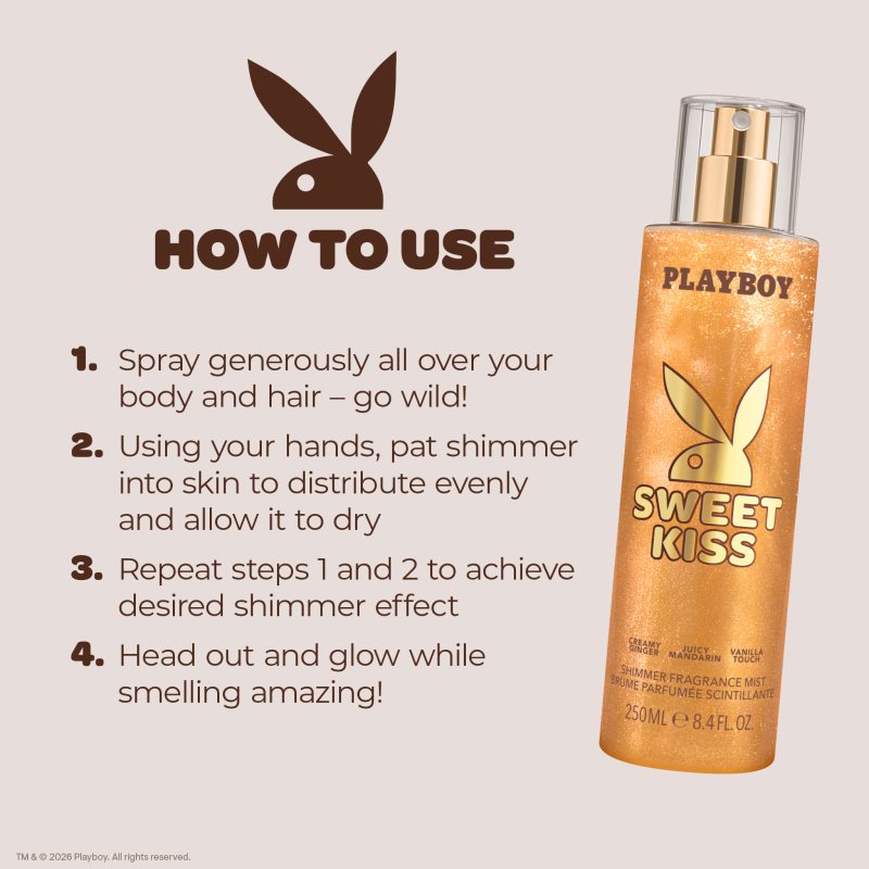 Playboy Sweet Kiss Bodyspray mit Glitzerteilchen für Damen 250 ml (Bild 6)