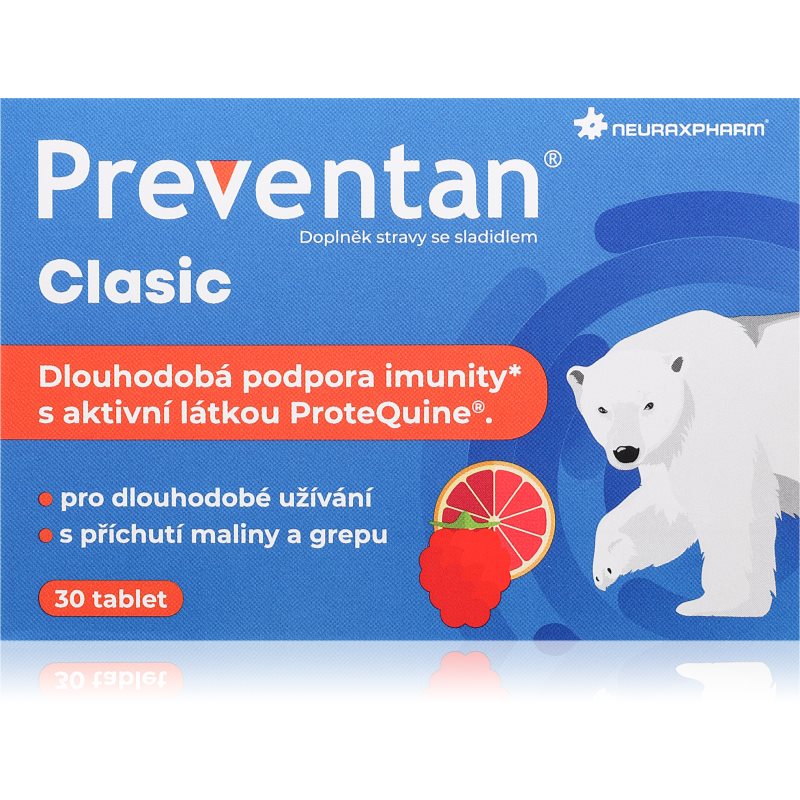 Preventan Clasic tablety na cmúľanie na podporu imunitného systému príchuť Raspberry and grapefruit 30 tbl kúpite na Notino.sk