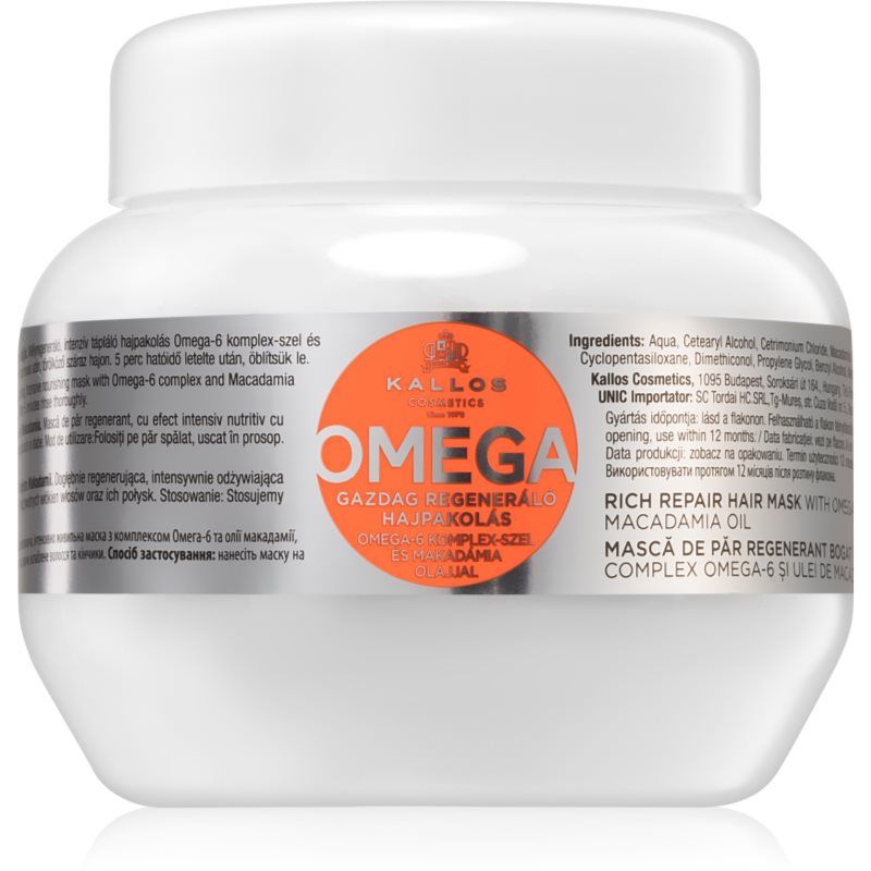 Kallos Omega vyživujúca maska na vlasy s omega-6 komplexom a makadamia olejom 275 ml