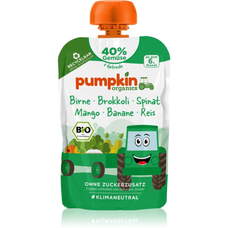 Pumpkin Organics BIO brokolice, špenát s hruškou, mango, maracuja dětský příkrm 100 g