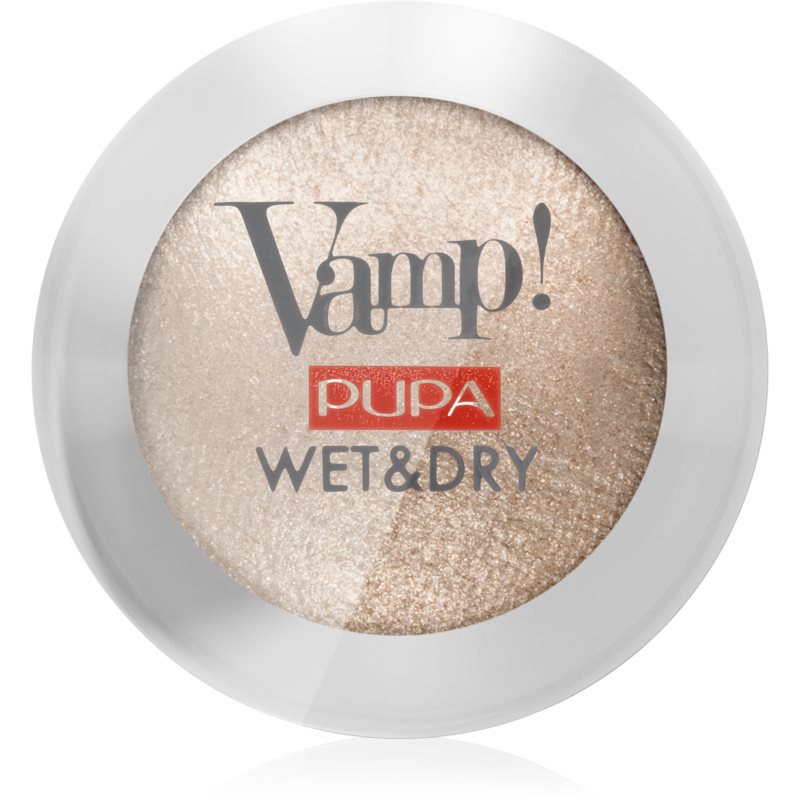 Pupa Vamp! Wet&Dry šlapiai ir sausai naudojami akių šešėliai perlų blizgesio atspalvis 100 Champagne Gold 1 g