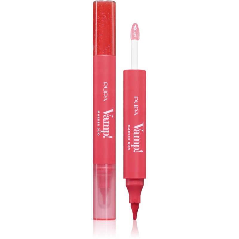 PUPA Milano Vamp! Lip Marker Duo fixka na pery s leskom odtieň 004 Spicy Raspberry 1.4 ml