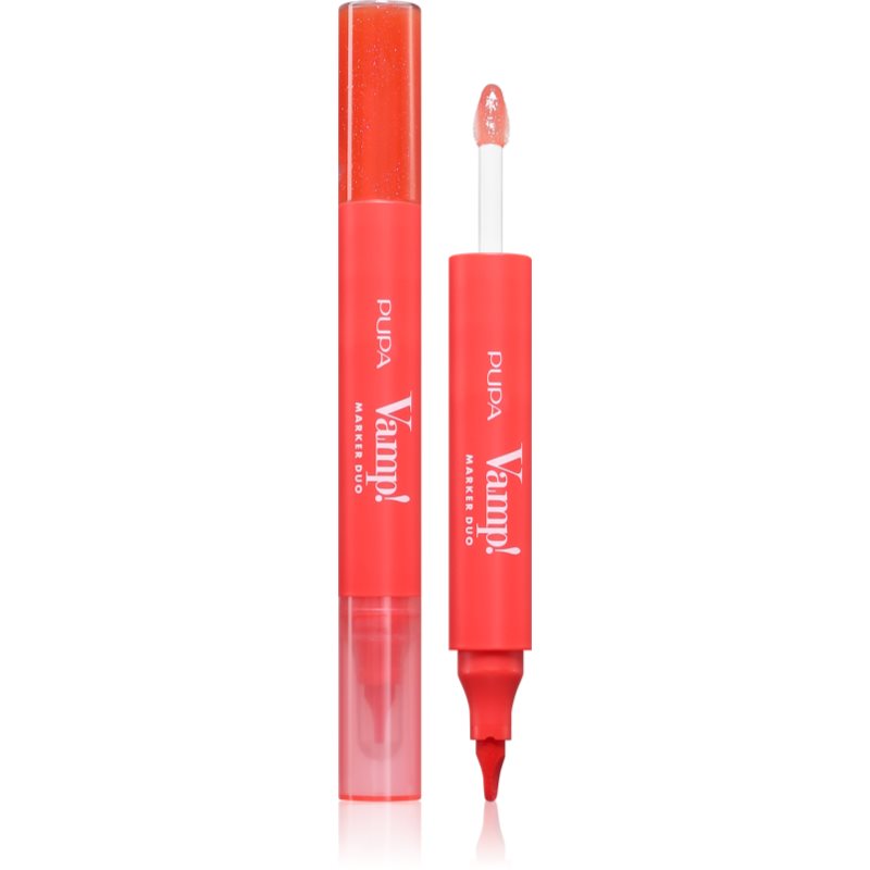 PUPA Milano Vamp! Lip Marker Duo fixka na pery s leskom odtieň 009 Jelly Coral 1.4 ml