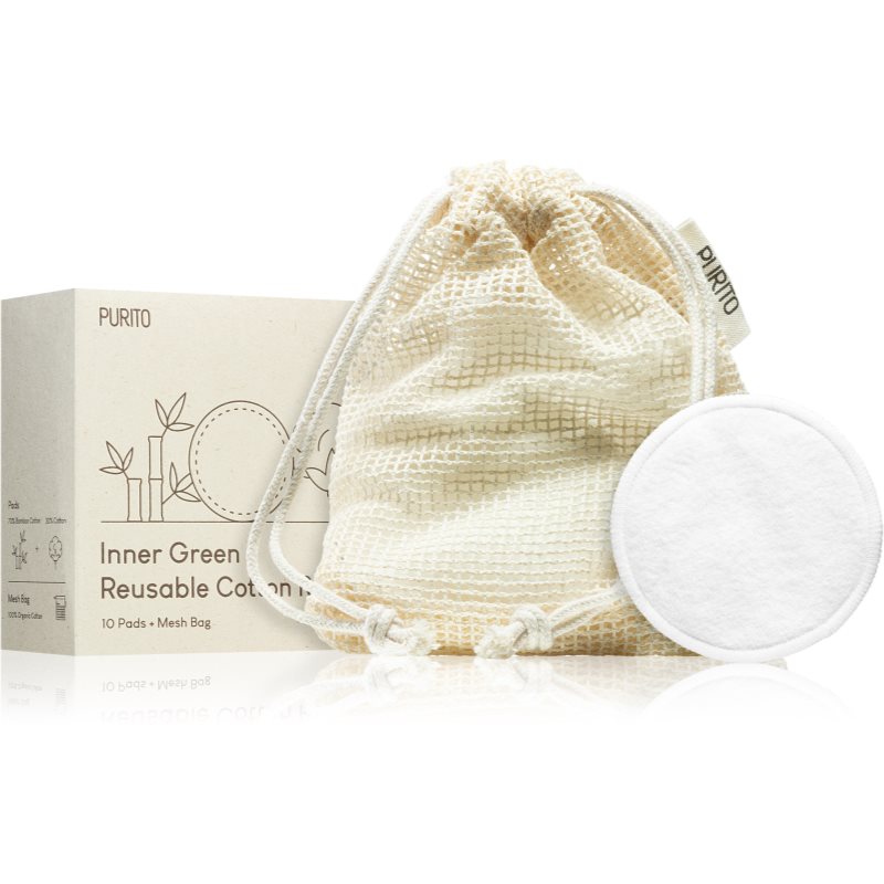 Purito Inner Green Reusable Cotton Rounds tampoane cosmetice pentru demachierea și curățarea tenului 10 buc