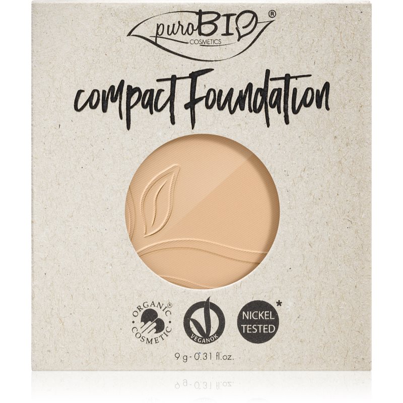 puroBIO Cosmetics Compact Foundation kompaktinės makiažo pagrindo pudros užpildas SPF 10 atspalvis 01 9 g