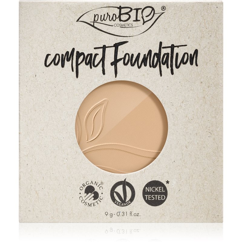 puroBIO Cosmetics Compact Foundation kompaktinės makiažo pagrindo pudros užpildas SPF 10 atspalvis 02 9 g