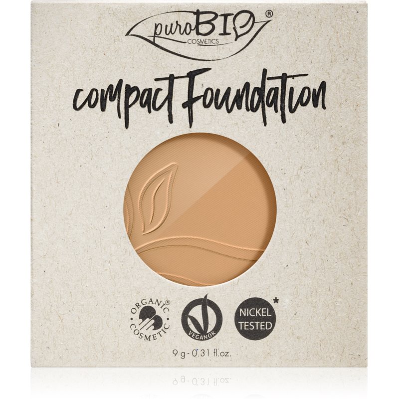 puroBIO Cosmetics Compact Foundation kompaktinės makiažo pagrindo pudros užpildas SPF 10 atspalvis 03 9 g