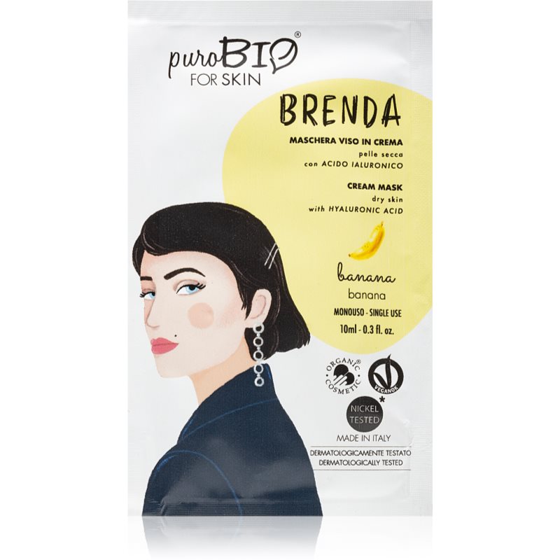 PuroBIO Cosmetics Brenda Banana кремова зволожуюча маска з гіалуроновою  кислотою 10 мл