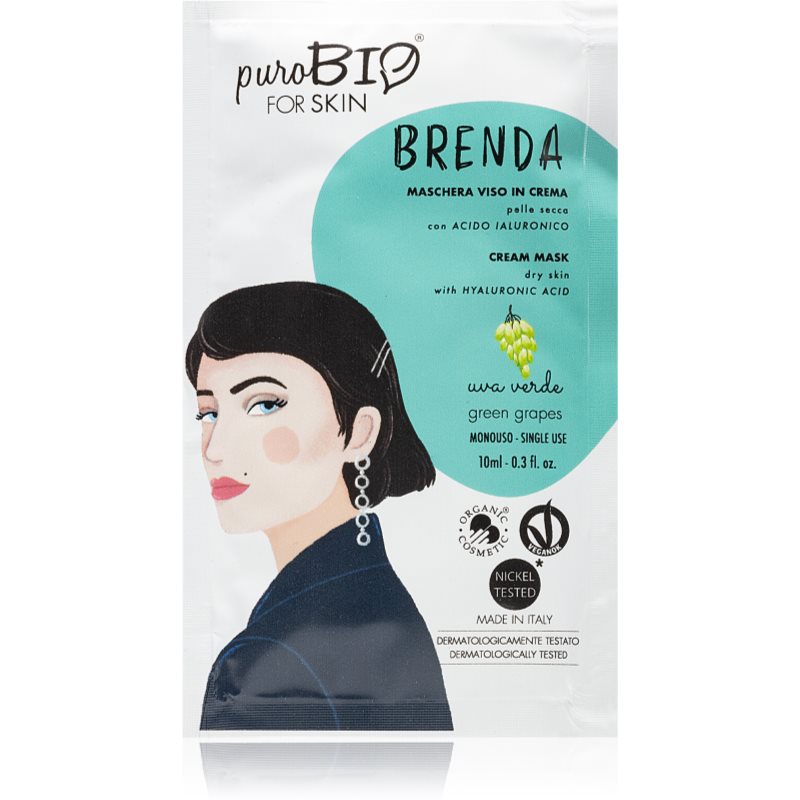 puroBIO Cosmetics Brenda Green Grapes drėkinamoji ir maitinamoji kaukė su hialurono rūgštimi 10 ml