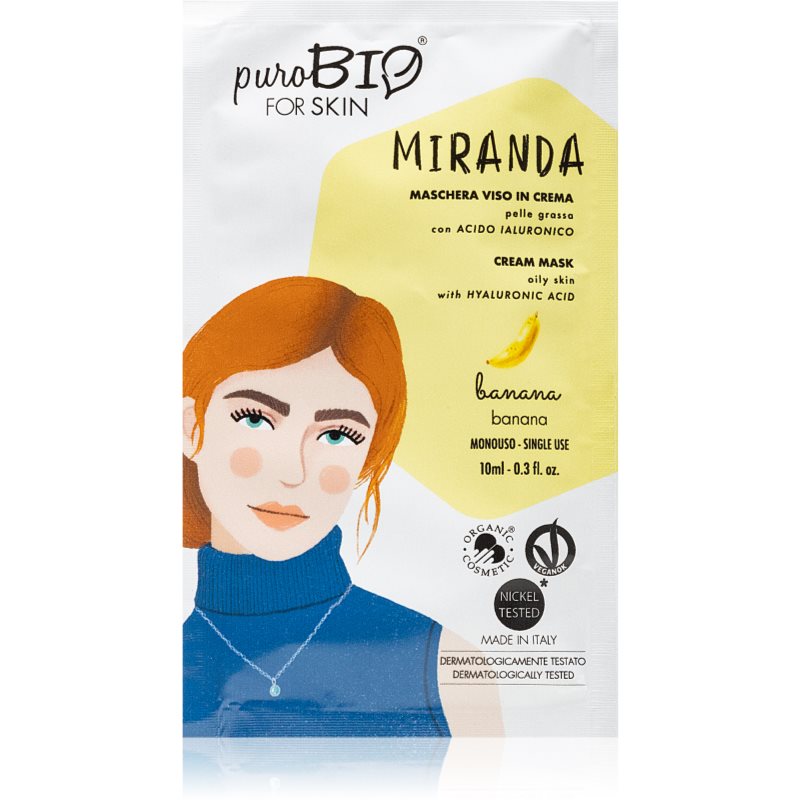 puroBIO Cosmetics Miranda Banana čisticí a zjemňující maska s kyselinou hyaluronovou 10 ml