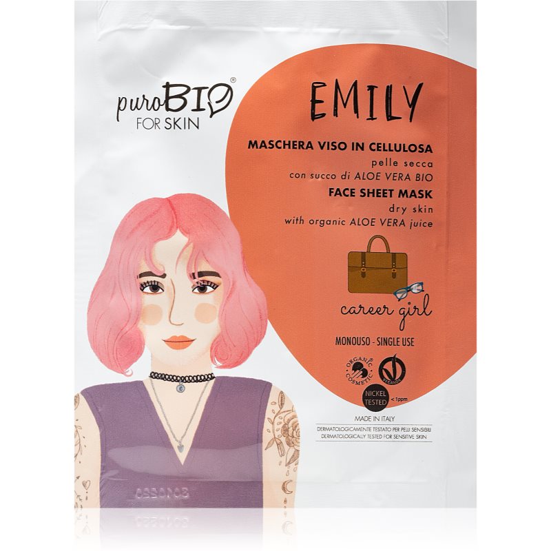 PuroBIO Cosmetics Emily Career Girl Moisturising Face Sheet Mask With Aloe Vera 15 Ml