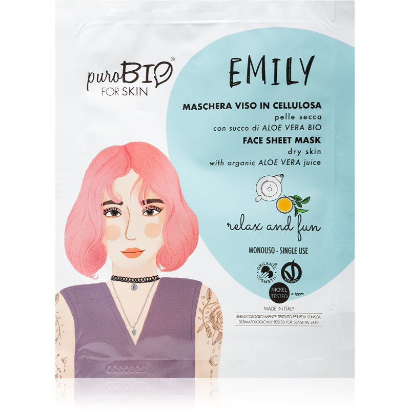 PuroBIO Cosmetics Emily Relax And Fun Moisturising Face Sheet Mask With Aloe Vera 15 Ml