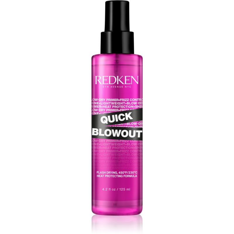 Redken Quick Blowout heat protection spray for use with flat irons and curling irons for a faster bl