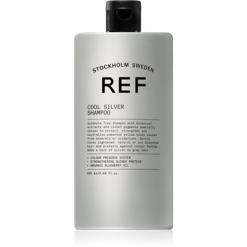 REF Cool Silver Shampoo sidabrinės spalvos šampūnas geltoniems atspalviams neutralizuoti 285 ml