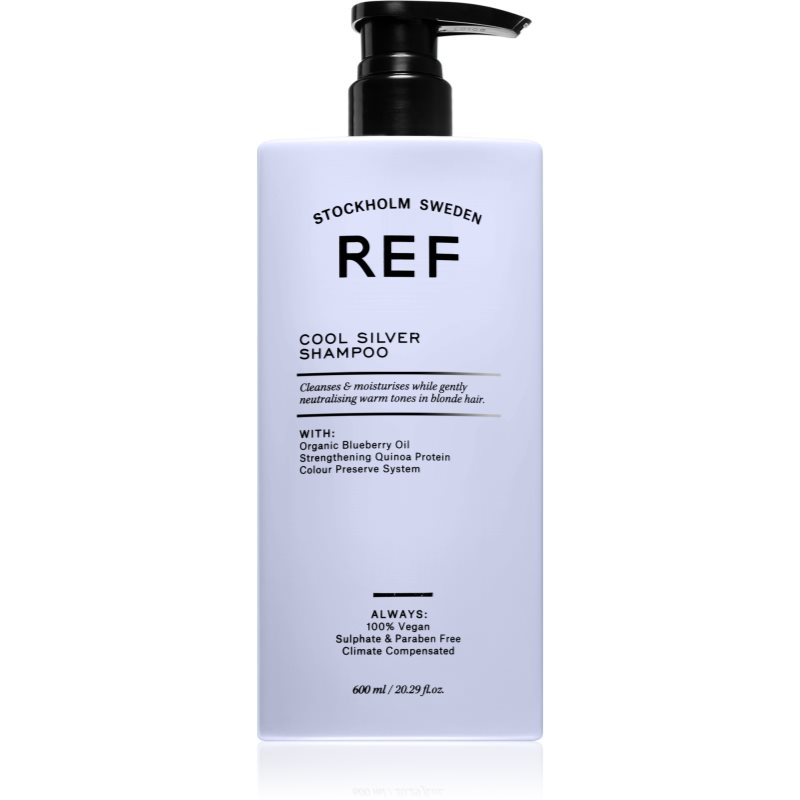 REF Cool Silver Shampoo sidabrinės spalvos šampūnas geltoniems atspalviams neutralizuoti 600 ml