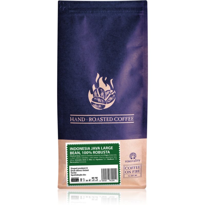 Renovality Coffee on fire Indonesia Java Large Bean, 100% Robusta pražená zrnková káva 1000 g