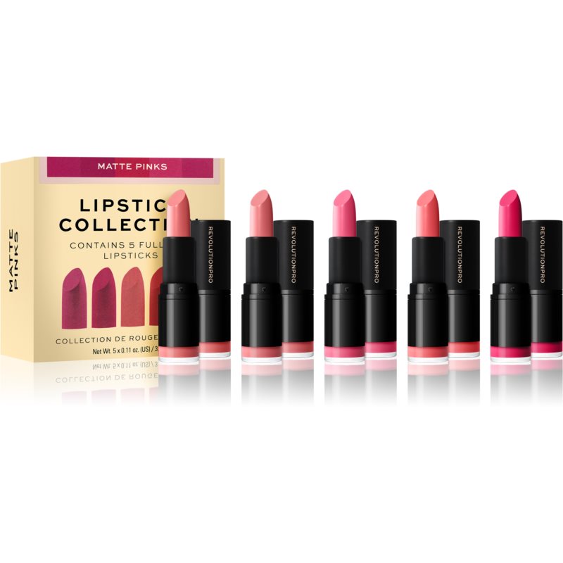 Revolution PRO Lipstick Collection saténový rúž darčeková sada odtieň Matte Pinks 5x3,2 g