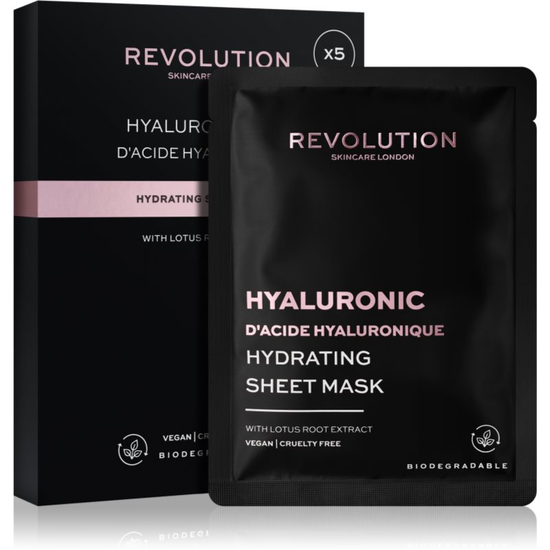 Revolution Skincare Hyaluronic Acid Sheet Mask Set For Intensive Hydration 5 Pc