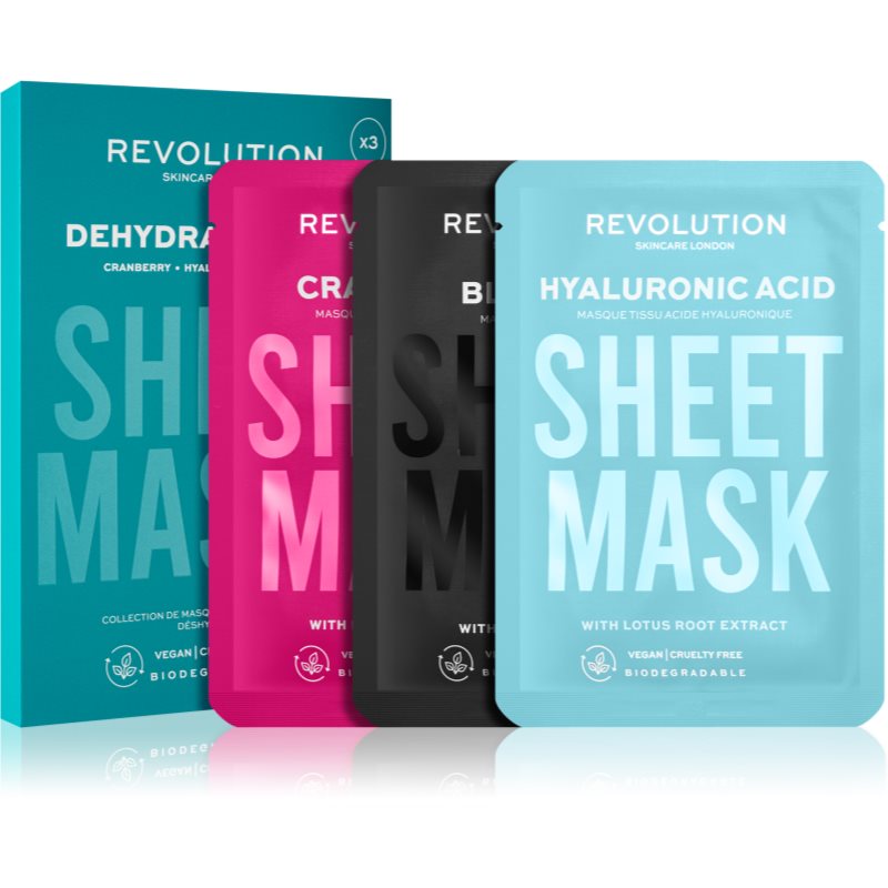 Revolution Skincare Biodegradable Dehydrated Skin tekstilinių veido kaukių rinkinys dehidratavusiai, sausai odai