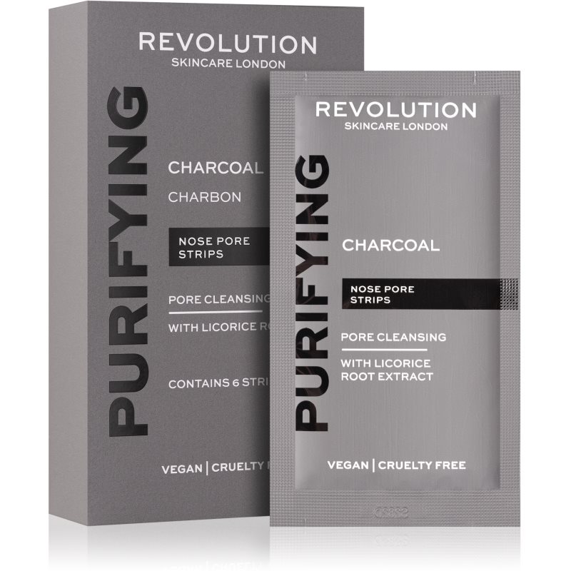 Revolution Skincare Purifying Charcoal čistiaca náplasť na zanesené póry na nose s aktívnym uhlím 6 ks