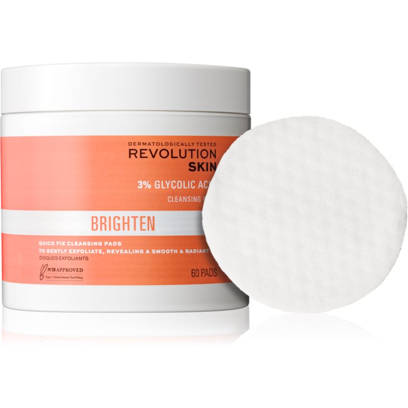 Revolution Skincare Brighten 3% Glycolic Acid čistiace tampóny 60 ks
