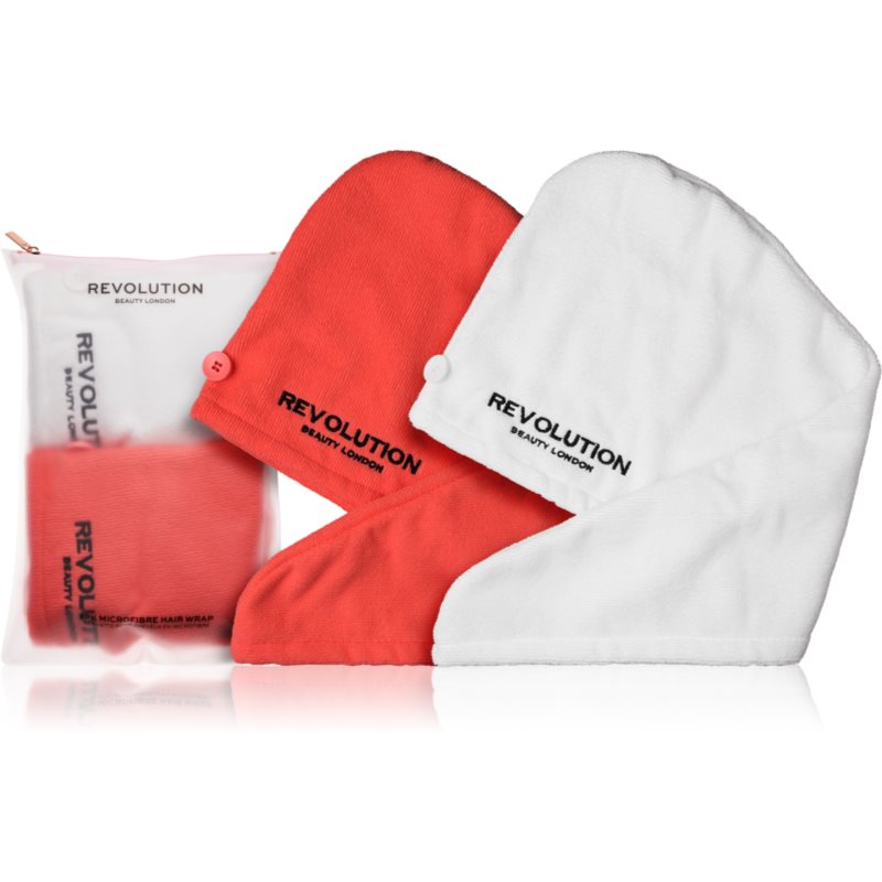 Revolution Haircare Microfibre Hair Wraps towel for hair shade Coral/White 2 pc
