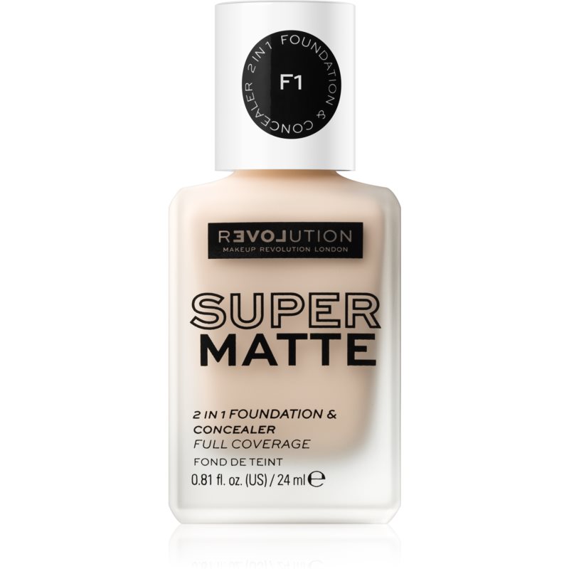 Revolution Relove Super Matte 2 in 1 Foundation & Concealer 24 ml make-up pre ženy F1 na veľmi suchú pleť
