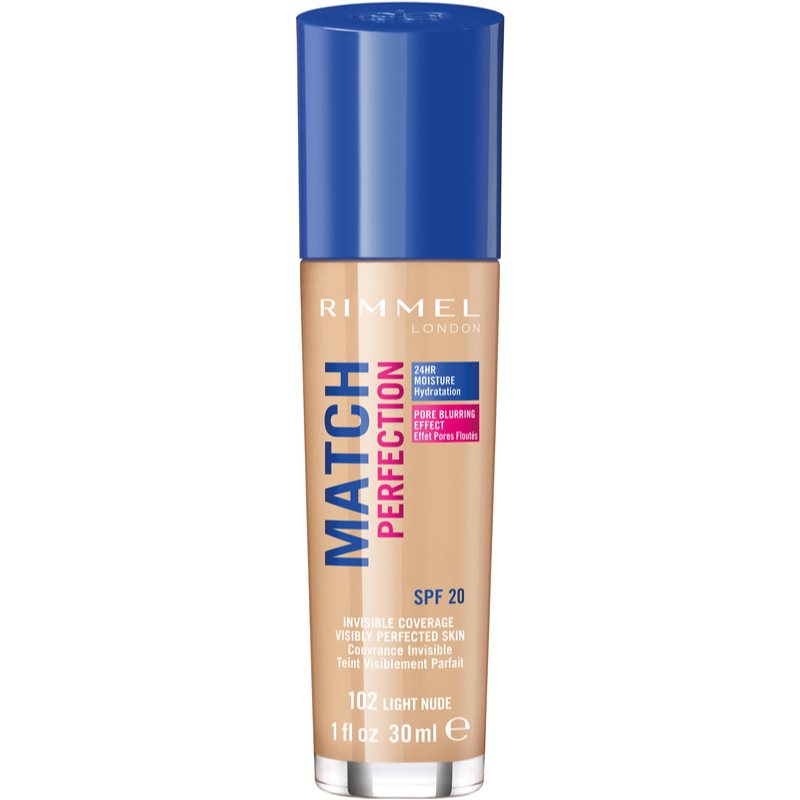Rimmel Match Perfection Flüssiges Make-Up SPF 20 Farbton 102 Light Nude 30 ml