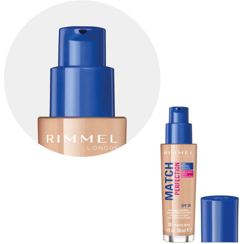 Rimmel Match Perfection Fond De Teint Liquide SPF 20 Teinte 201 Classic Beige 30 Ml