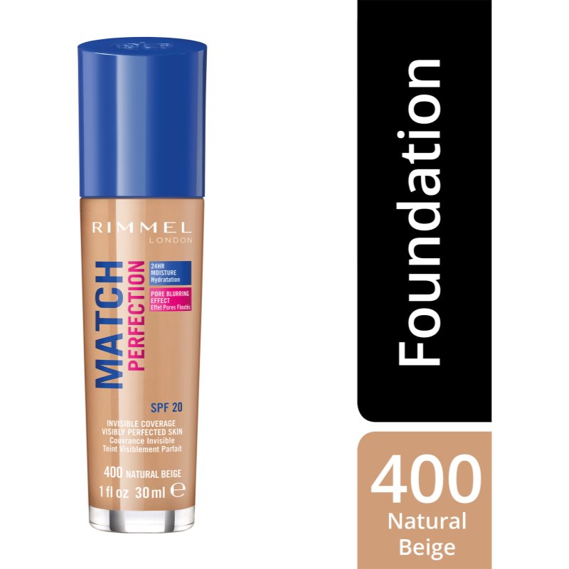 Rimmel Match Perfection Liquid Foundation SPF 20 Shade 400 Natural Beige 30 Ml