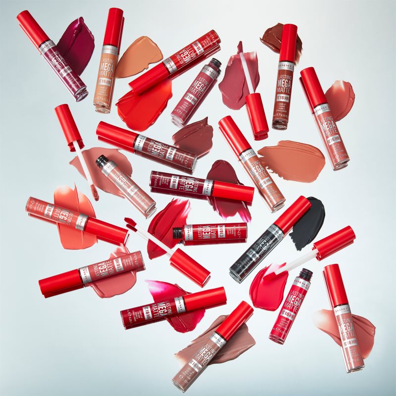 Rimmel Lasting Mega Matte легка рідка матова помада 16 години відтінок Scarlet Flames 7,4 мл