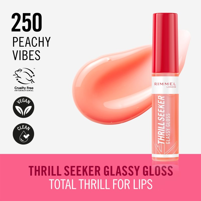 Rimmel Thrill Seeker Glassy Gloss Plumping Lip Gloss Shade 250 Peachy Vibes 10 Ml