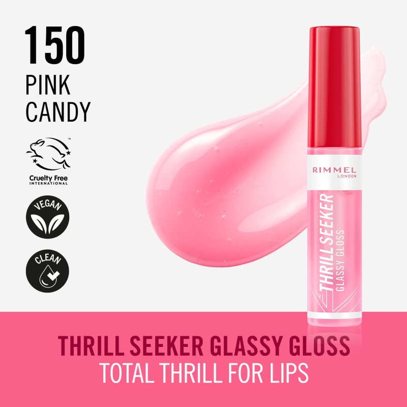 Rimmel Thrill Seeker Glassy Gloss Brillant à Lèvres Volumisant Teinte 150 Pink Candy 10 Ml