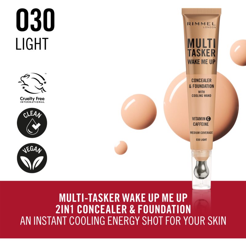 Rimmel Multi-Tasker Wake Me Up Fond De Teint Et Correcteur Pour Une Peau Lumineuse Teinte 30 Light 20 Ml