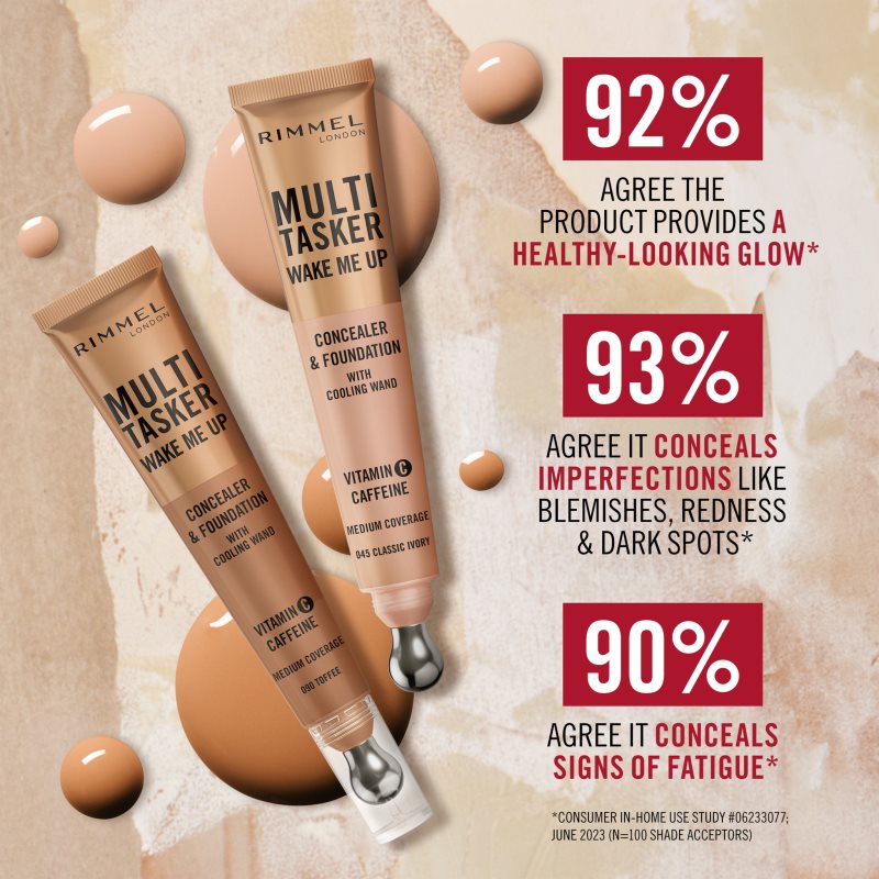 Rimmel Multi-Tasker Wake Me Up Fond De Teint Et Correcteur Pour Une Peau Lumineuse Teinte 30 Light 20 Ml