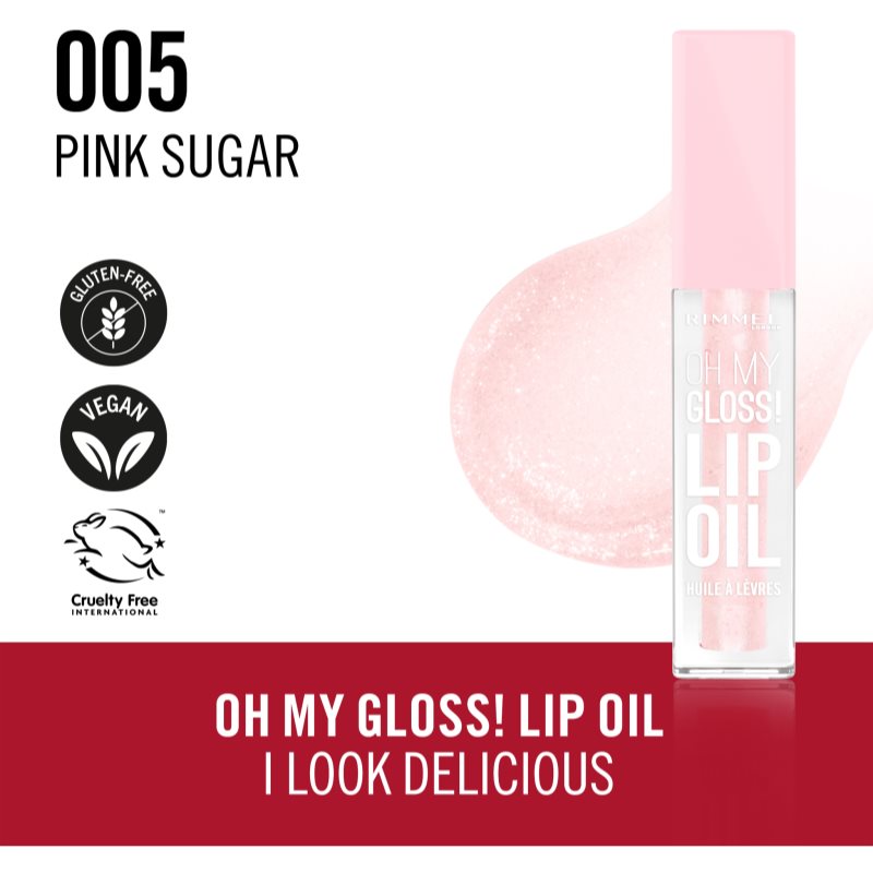 Rimmel Oh My Gloss! Lip Oil olej na rty s hydratačním účinkem odstín 005 Pink Sugar 4.5 ml (obrázek 3)