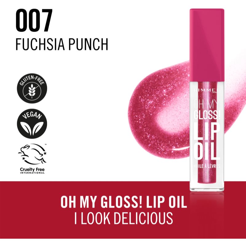 Rimmel Oh My Gloss! Lip Oil olej na rty s hydratačním účinkem odstín 007 Fuschia Punch 4.5 ml (obrázek 3)