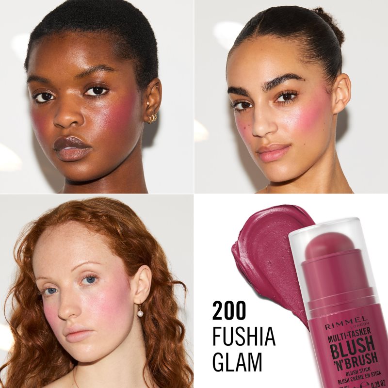 Rimmel Multi-Tasker Blush'N'brush tvářenka v tyčince se štětcem odstín 200 Fushia Glam 8 g (obrázek 3)