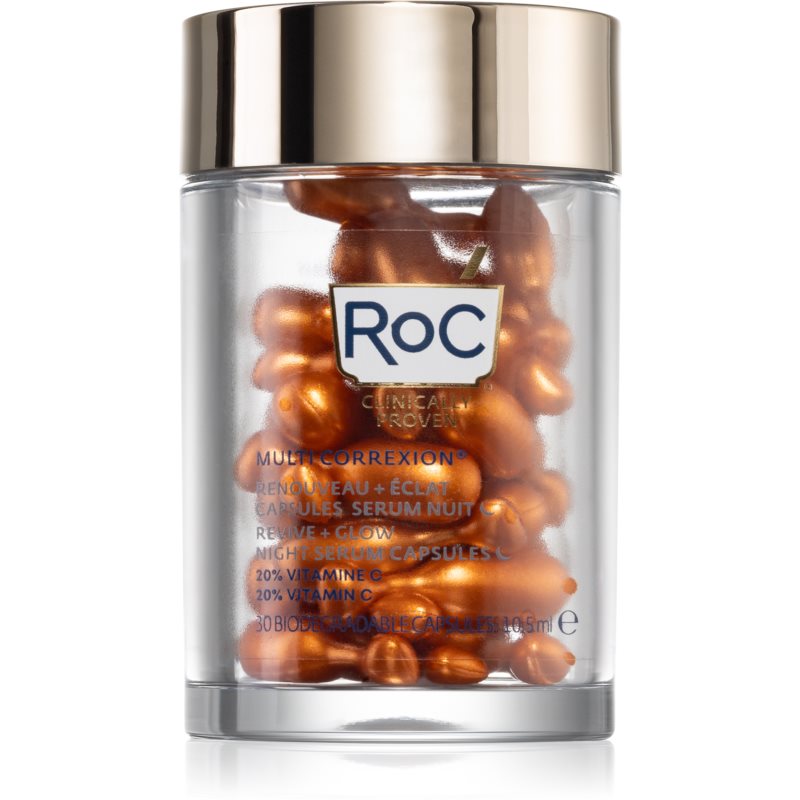 RoC Multi Correxion Revive + Glow aktyvusis naktinis serumas su vitaminais kapsulėmis 30 vnt.