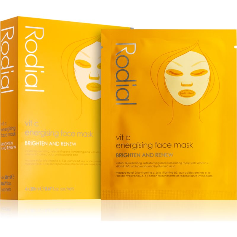 E-shop Rodial Vit C Energising Face Mask plátýnková maska pro rozjasnění a vitalitu pleti s vitaminem C 4 x 20 ml