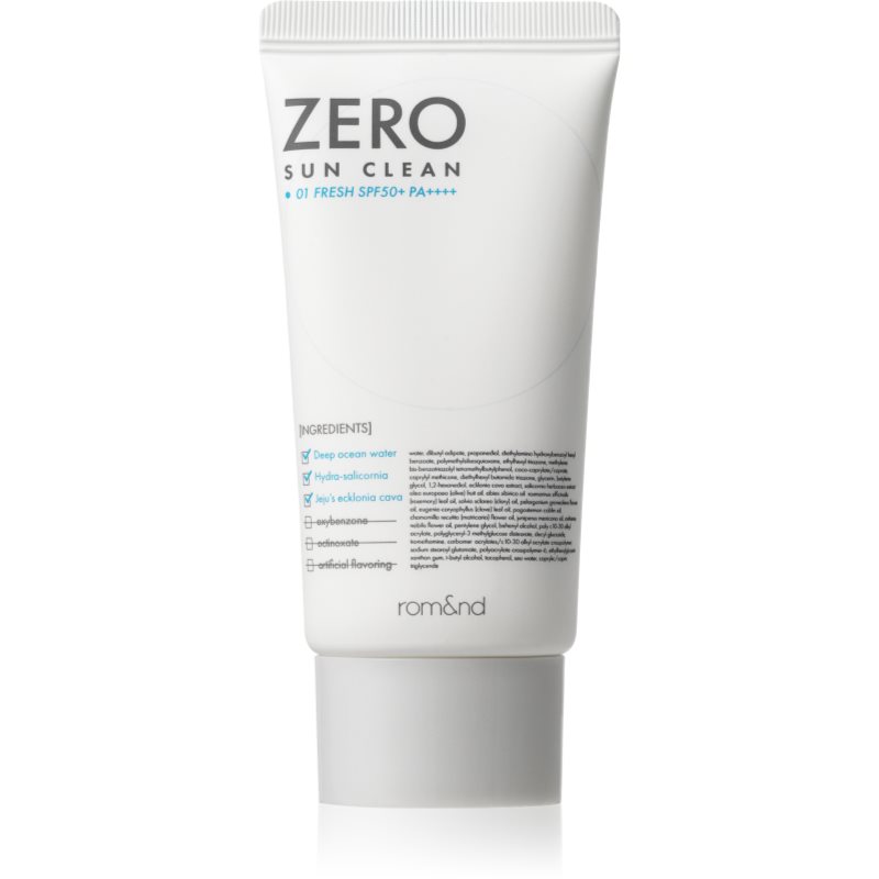 rom&nd Zero Sun Clean minerální ochranný fluid na obličej SPF 50+ odstín 01 Fresh 50 ml