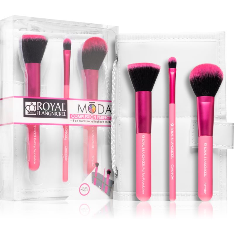 Royal And Langnickel Moda Complexion Perfection Brush Set For Travelling Pink 4 Pc