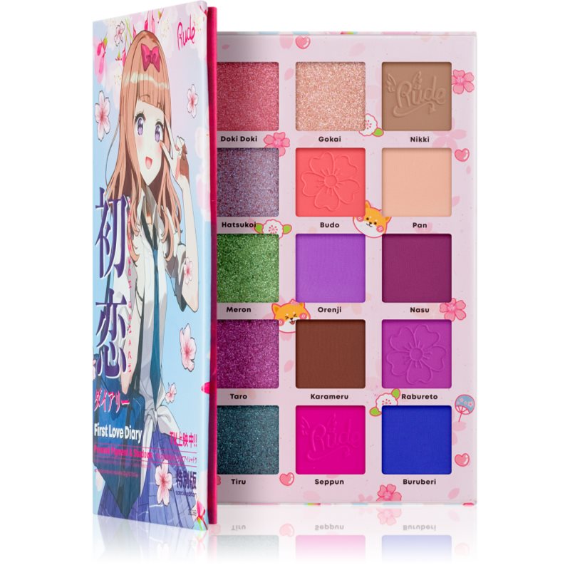 Rude Cosmetics Rude Cosmetics Manga Collection Pigments & Shadows Palette Παλέτα σκιών για τα μάτια απόχρωση First Love Diary 22 γρ