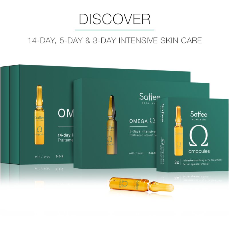 Saffee Acne Skin Omega Ampoules - 3x Intensive Soothing Acne Treatment Ампула - 3-денне лікування для початківців, щоб заспокоїти симптоми прищів 3x2