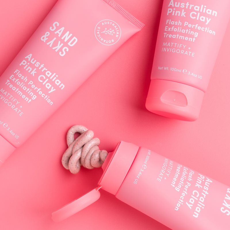 Sand & Sky Australian Pink Clay Flash Perfection Exfoliator Cleansing Scrub To Tighten Pores And Mattify The Skin 100 Ml