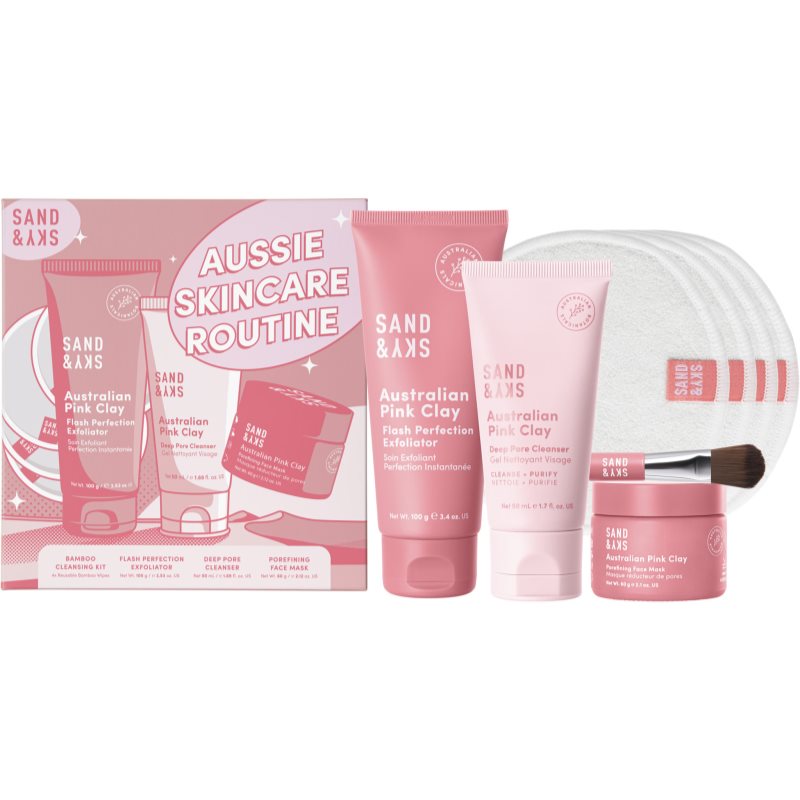 Sand & Sky Australian Pink Clay Aussie Skincare Routine odos priežiūros priemonių rinkinys