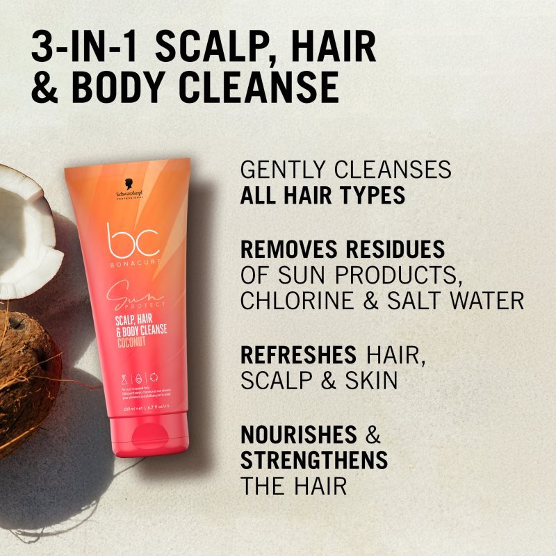 Schwarzkopf Professional BC Bonacure Sun Protect Scalp, Hair & Body Cleanse sprchový gel 2 v 1 200 ml (obrázek 3)
