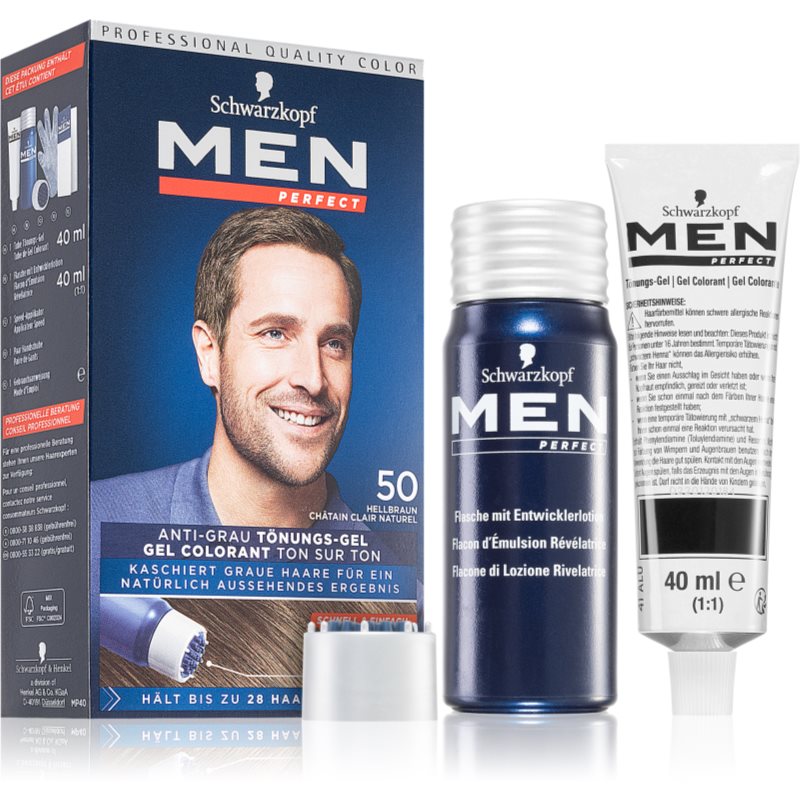 Schwarzkopf Men Perfect Anti-Grey Color Gel тонуючий гель для волосся для чоловіків 50 Light Brown