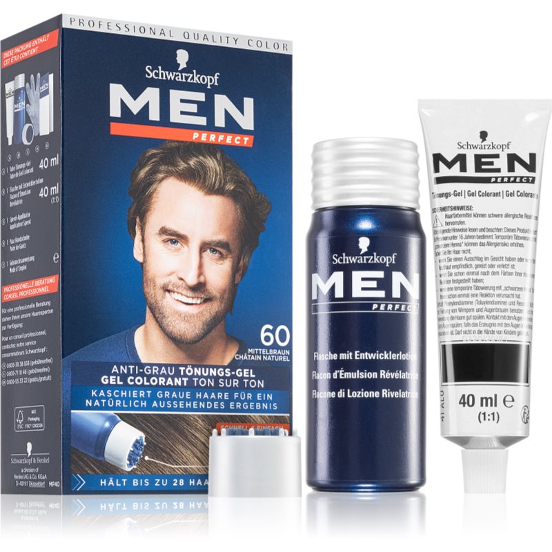 Schwarzkopf Men Perfect Anti-Grey Color Gel Tinted Gel For Hair For Men 60 Natural Medium Brown