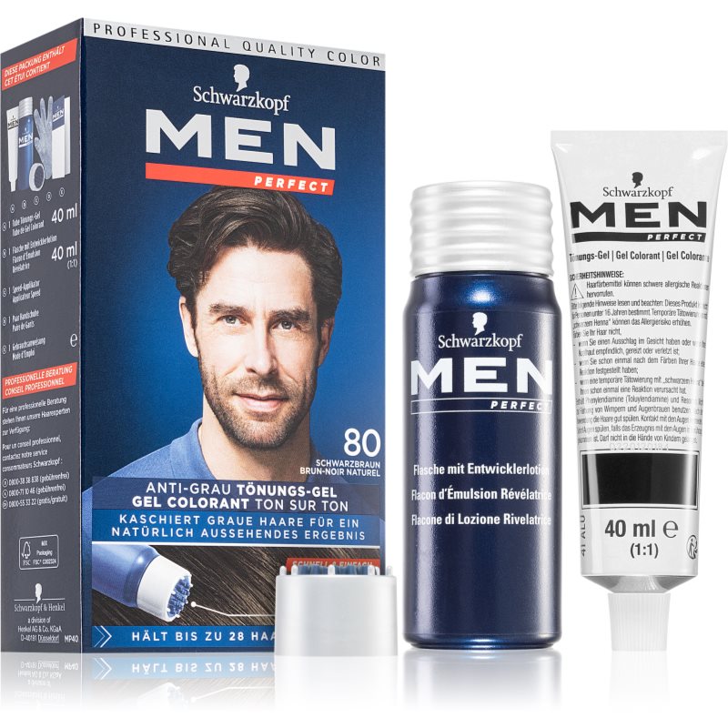 Schwarzkopf Men Perfect Anti-Grey Color Gel тонуючий гель для волосся для чоловіків 80 Natural Black Brown